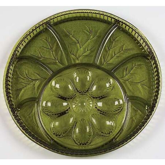 Vintage Indiana Glass Company 70s Green Deviled Egg Tray/Server MCM - Picture 1 of 3